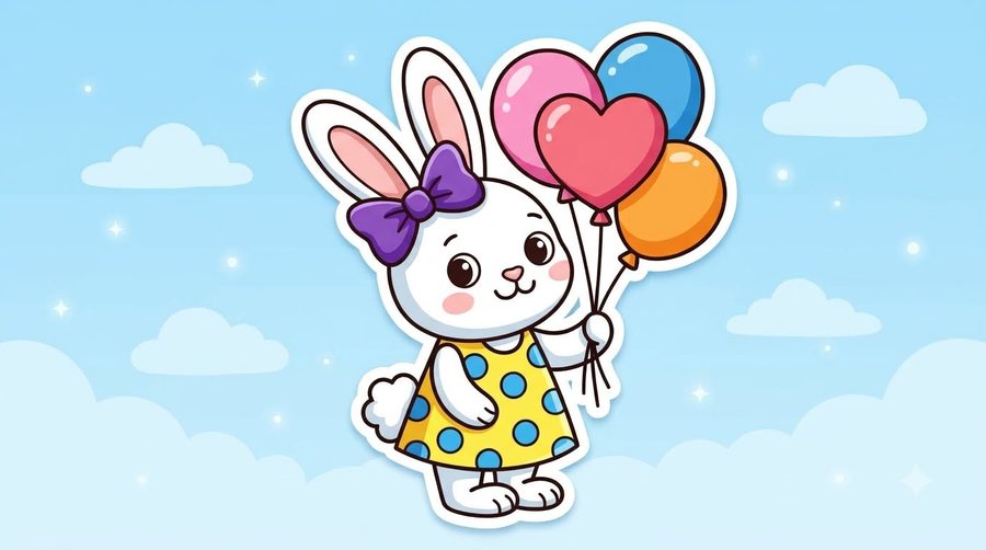 Bunny with Balloons coloured
