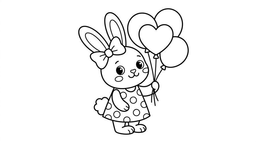 Bunny with Balloons line art
